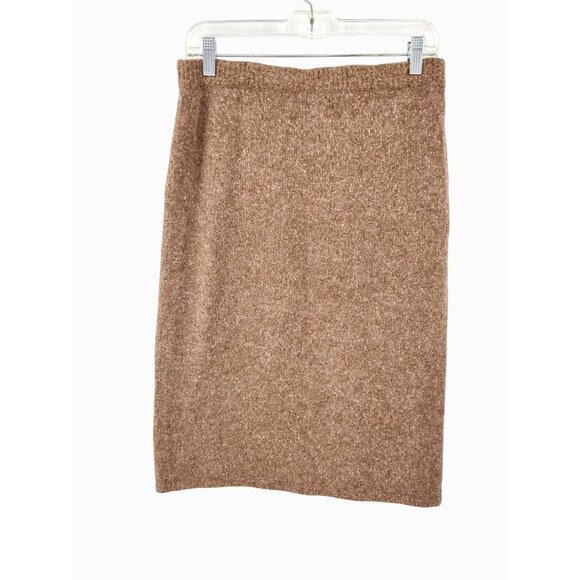 VINTAGE MILANO DESIGN GROUP SILK ANGORA BROWN SWEATER SKIRT - M - Picture 2 of 3